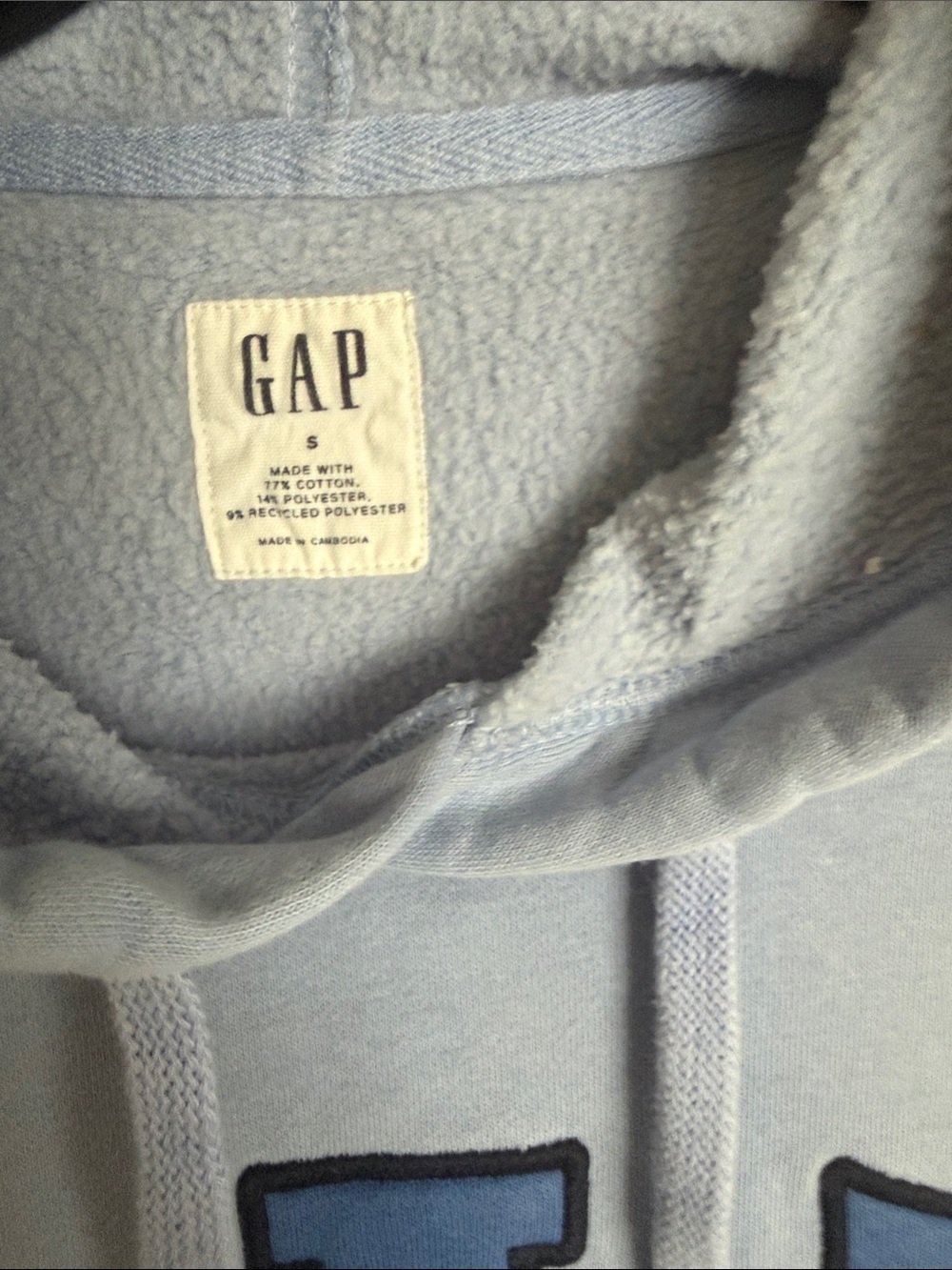 GAP Pastel Blue Hoodie with Navy Lettering - Picture 3 of 6
